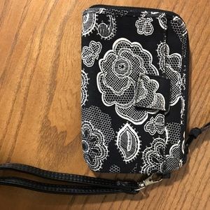 Black and white floral wristlet